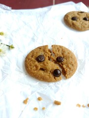 brown soft cookies with chocochips topping. cookies on the white background