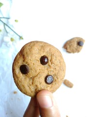 brown soft cookies with chocochips topping. cookies on the white background