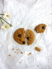 brown soft cookies with chocochips topping. cookies on the white background