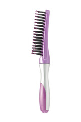Black silver and pink hairbrush side view isolated on white with clipping path