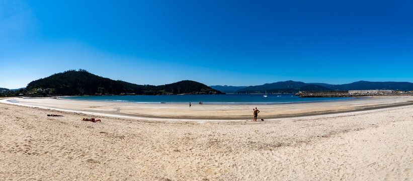 Panoramic view of beautiful Porto de Espasante beach and cove in the Galicia region of Spain.