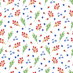 Watercolor Christmas seamless pattern with berries and branches