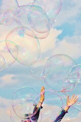 bubble Dreamy Soap Bubbles background floating on the breeze copy space