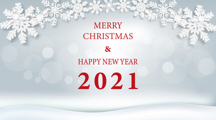 Christmas and New year 2021 season paper art, paper craft style winter illustration