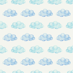 Clouds watercolor seamless pattern in retro style