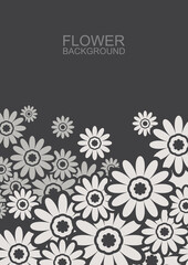 Abstract dark background or card with flowers. Floral illustration with copy space for your text.