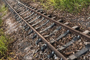 Fototapeta premium Small abandoned train tracks are a game for children.