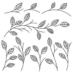 Simple leaves; vector set; tree branches silhouettes with leaves