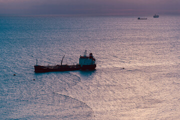 sint Maarten, Caribbean - January 20 2020: Aerial view of the Caribbean island of Sint Marteen at Sunset