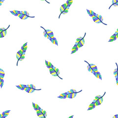 Obraz premium Feather watercolor seamless pattern in bright colors