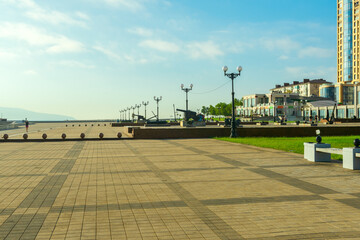 The city of Novorossiysk, embankment of Novorossiysk Bay area forum early in the morning