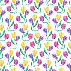 Floral tulip watercolor seamless pattern 