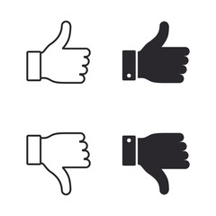 Like and Dislike icon set. Thumbs up and down sign in flat style for user feedback for social network. Vector isolated illustration