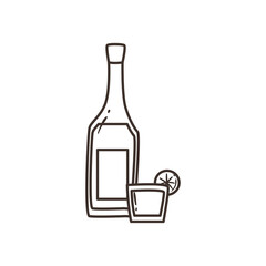 tequila bottle with shot free form line style icon vector design