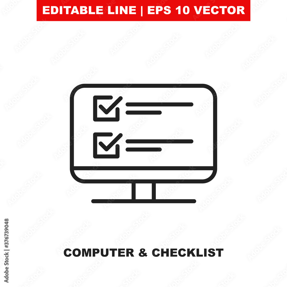 Fototapete online survey check list form on computer. editable thin line vector icon of the computer monitor wi