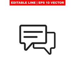 Speech bubble icon vector illustration with line as a word designed for the text chat dialog message symbol on a web site. Simple square cartoon style chat bubble for thin outline message pictogram V2