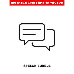 Speech bubble icon vector illustration with line as a word designed for the text chat dialog message symbol on a web site. Simple square cartoon style chat bubble for thin outline message pictogram V3