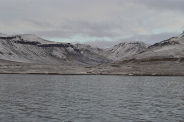 Winter sunset in the ice fjords of the Norwegian Archipelago of Svalbard (Spitsbergen), Norway