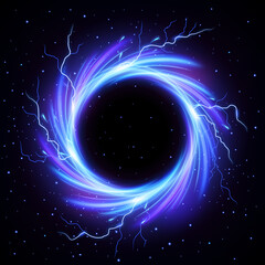 Black Hole Vortex with Lightning Flash Outside, Science Concept Vector Illustration