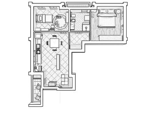 Sketch floor plan 3d illustration. Floor plan 3d with the furniture. Floor Plan. Apartment Blueprint with Construction Elements. House Project.