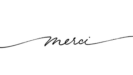 Thank you in French, ink brush style vector lettering. Merci phrase handwritten vector calligraphy with swooshes. Modern brush lettering isolated on white background. Postcard, greeting card, t shirt