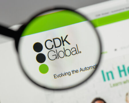 Milan, Italy - August 10, 2017: CDK Global logo on the website homepage.