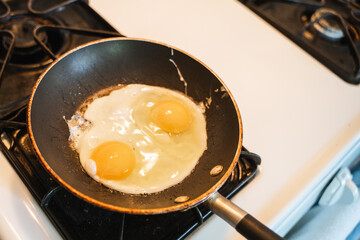 fried egg in a frying pan