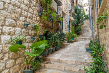Fototapeta na wymiar Mediterranean street in the old town of Dubrovnik 