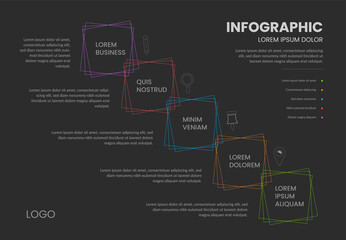 Abstract infographic elements with outline icons, modern square vector shapes layout