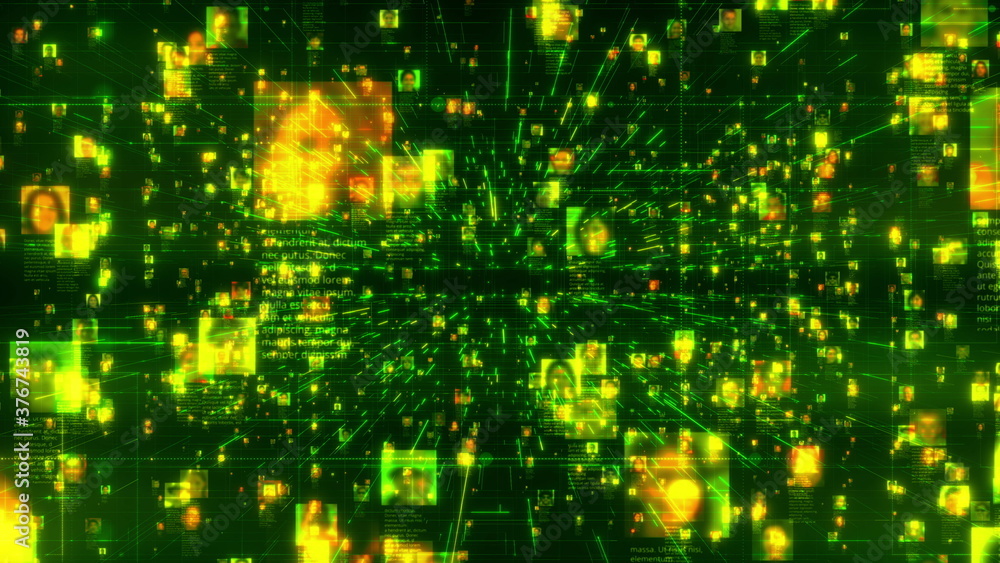 Poster social network people connection greed. big data concept, flood of unrecognizable people connect on 