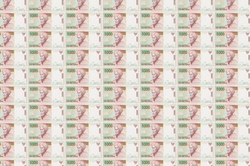 5000 Indonesian rupiah bills printed in money production conveyor. Collage of many bills. Concept...