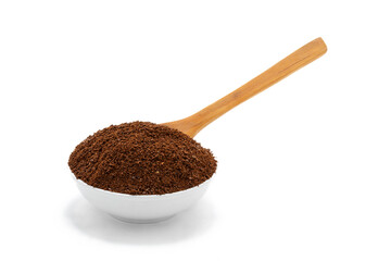 Porcelain bowl with ground coffee.