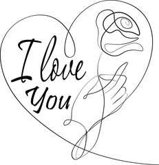 Hand-drawing silhouette background. Vector heart with flowers. Element for design.