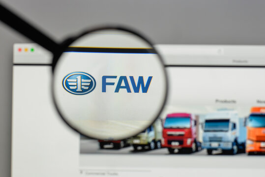 Milan, Italy - August 10, 2017: China FAW Group logo on the website homepage.