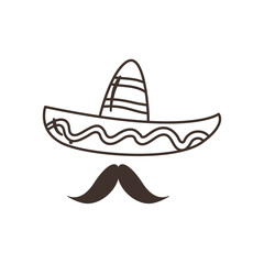 mexican hat with mustache free form line style icon vector design