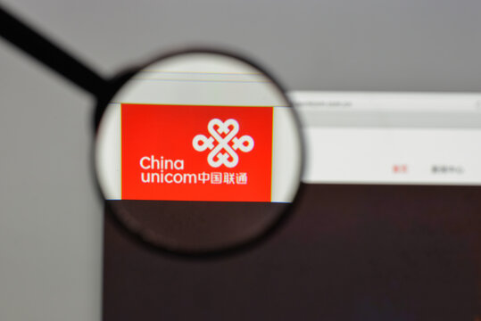 Milan, Italy - August 10, 2017: China Unicom logo on the website homepage.