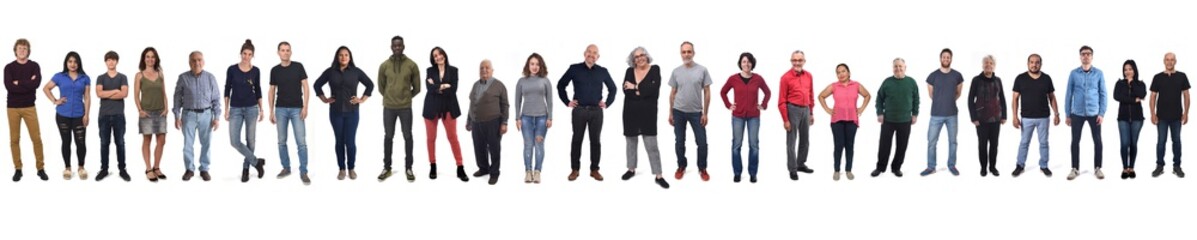 large group of mixed people on white background
