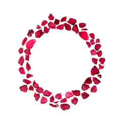 Autumn flower arrangement. The wreath is made of dried rose petals. Social media background. Flat lay, top view, copy space.