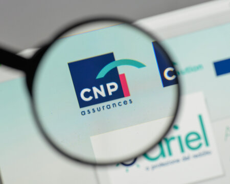 Milan, Italy - August 10, 2017: CNP Assurances logo on the website homepage.