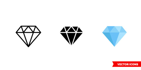 Diamond icon of 3 types color, black and white, outline. Isolated vector sign symbol.