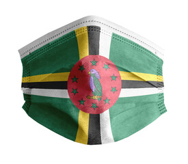mascarilla para covid con el fondo blanco y la bandera de Dominica 
