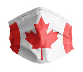 mascarilla para covid con el fondo blanco y la bandera de Canada 