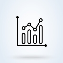 Growing graph or Statistics icon or logo line art style. Outline Bar Chart concept. finance and management vector illustration.