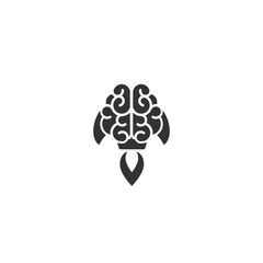 Brain as rocket ship flat icon isolated on white. New idea, intellect, imagination sign.