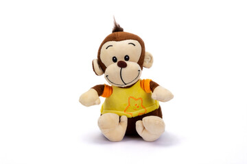 Teddy monkey seated on white background.