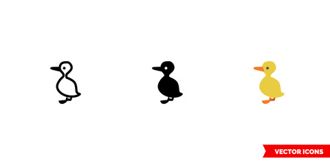 Duckling icon of 3 types color, black and white, outline. Isolated vector sign symbol.