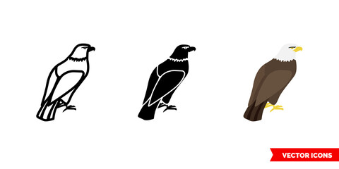 Eagle icon of 3 types color, black and white, outline. Isolated vector sign symbol.