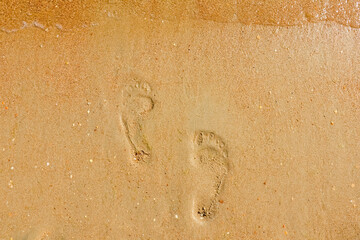 footprints on the beach dune sand as a background