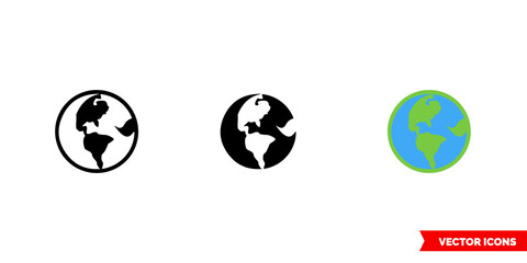 Global or earth icon of 3 types color, black and white, outline. Isolated vector sign symbol.