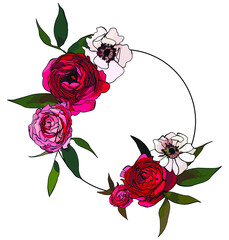 Floral wreath,postcard peony flowers,greeting card

